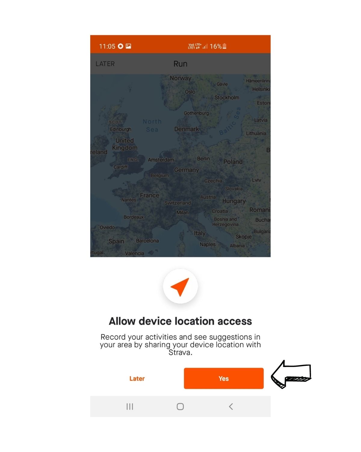Zrzut ekranu: udostępnienie lokalizacji dla aplikacji Strava