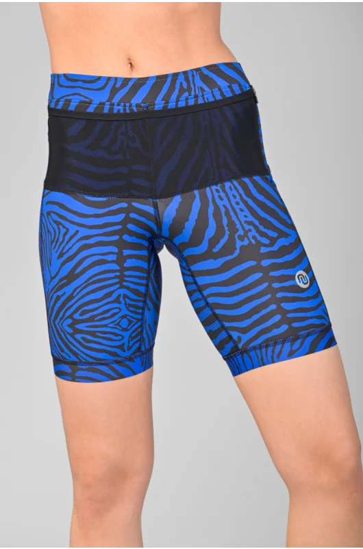 Krótkie legginsy ze zintegrowanym pasem biegowym Zebra Blue Fusion